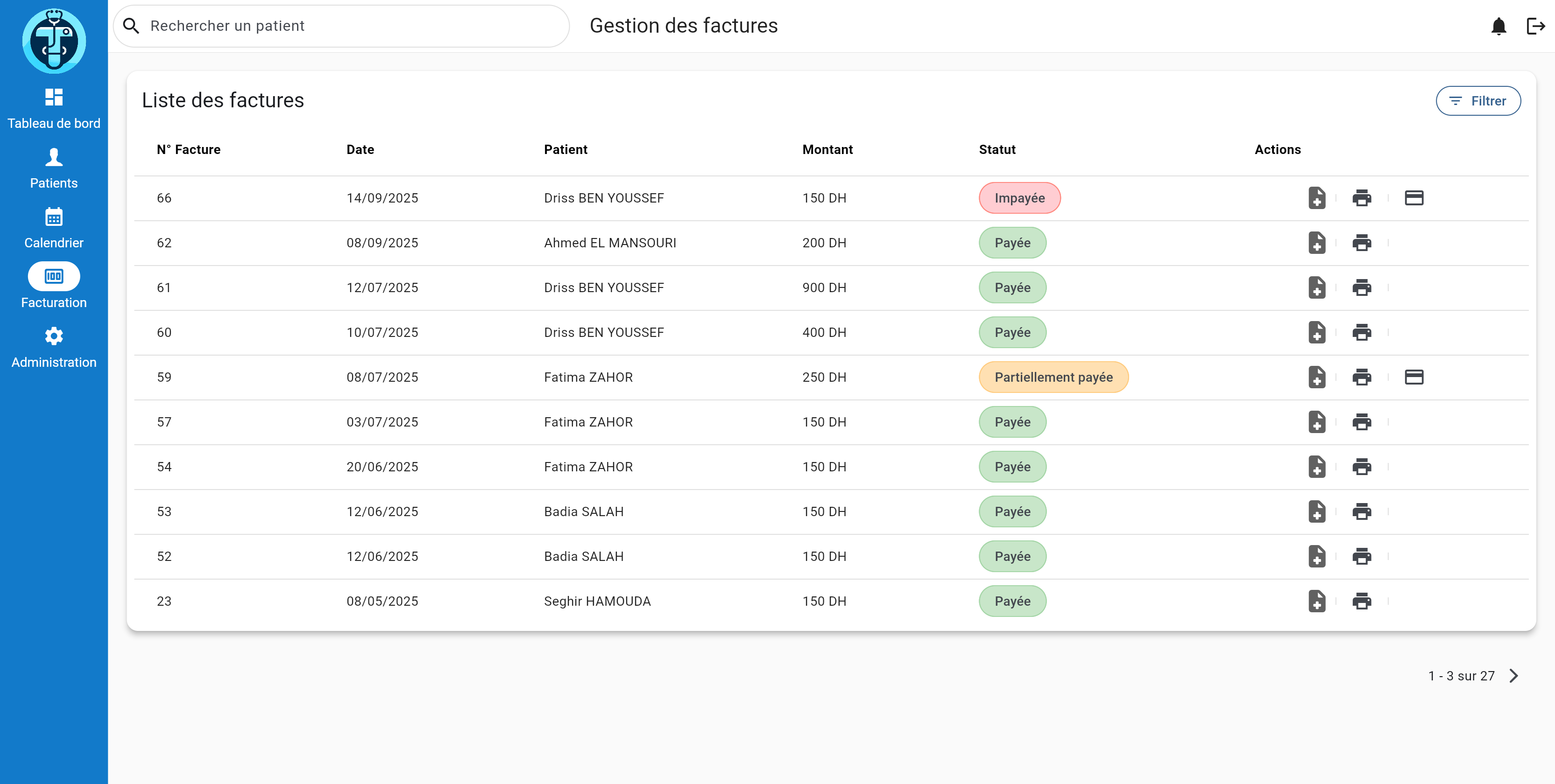 Interface de facturation électronique Toubib - Capture d'écran de l'application desktop