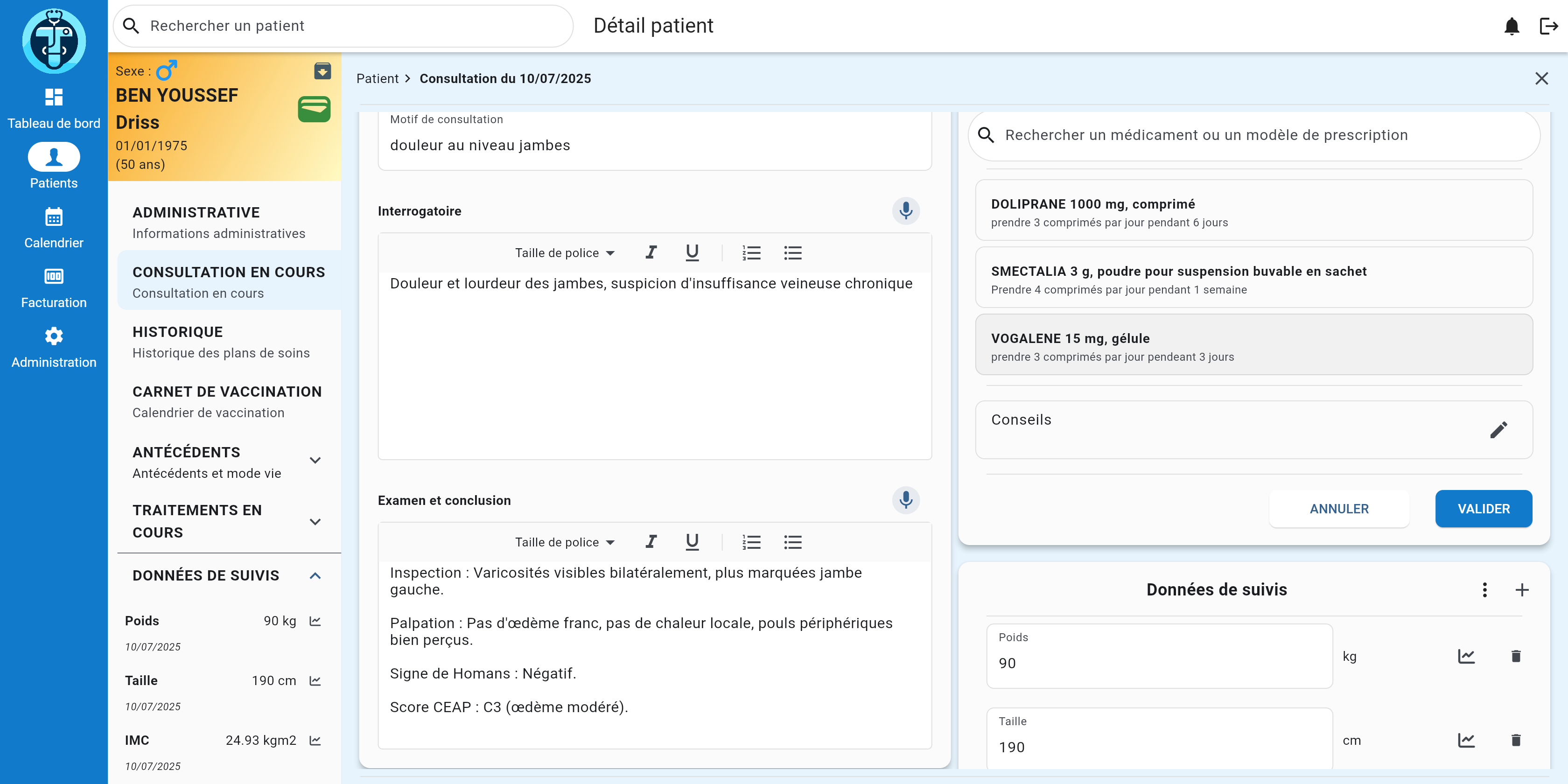 Interface de prescriptions électroniques Toubib - Capture d'écran de l'application desktop